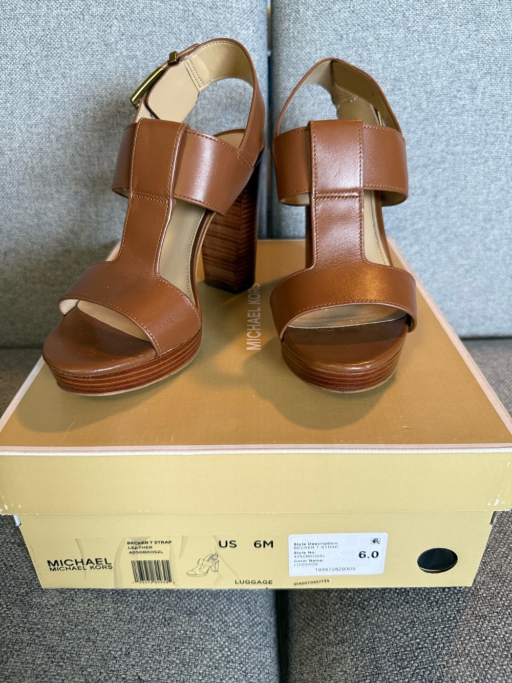 Michael Kors Tan Leather Platform Block Heel Sandals